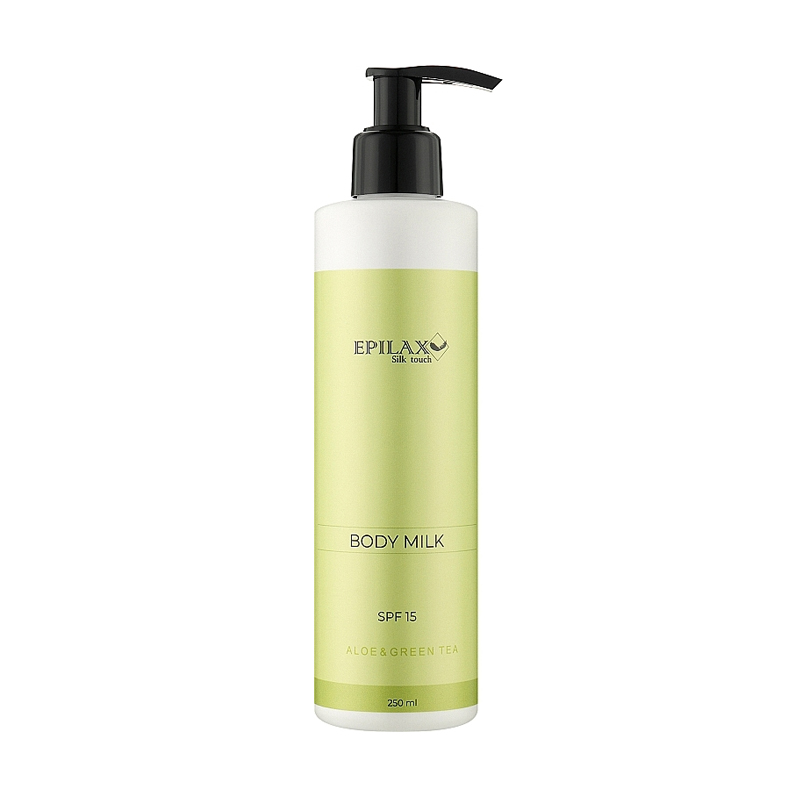 Молочко для тіла Epilax Silk Touch Body Milk Aloe &amp; Green Tea SPF 15, з пантенолом, 250 мл